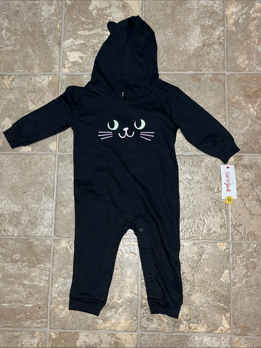 NWT Cat & Jack Black Hooded Cat Face One-Piece outfit